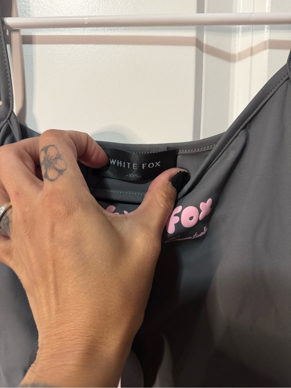 White Fox Boutique Charcoal Gray Slim Camisole with Pink Logo - XXS - Picture 3 of 5
